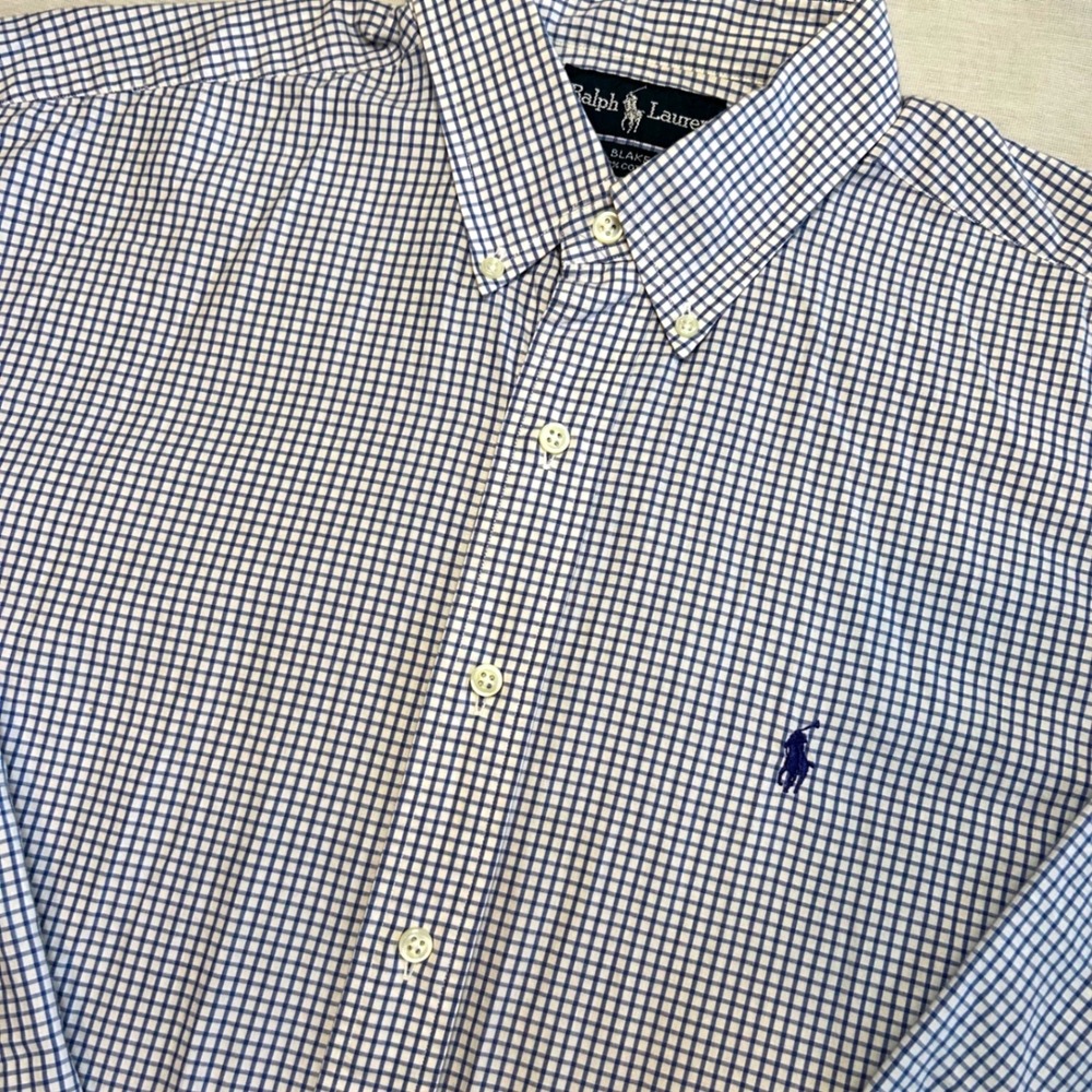 Ralph Lauren Button Down Mens L Blue White Gingham Blake Cotton LS Shirt
